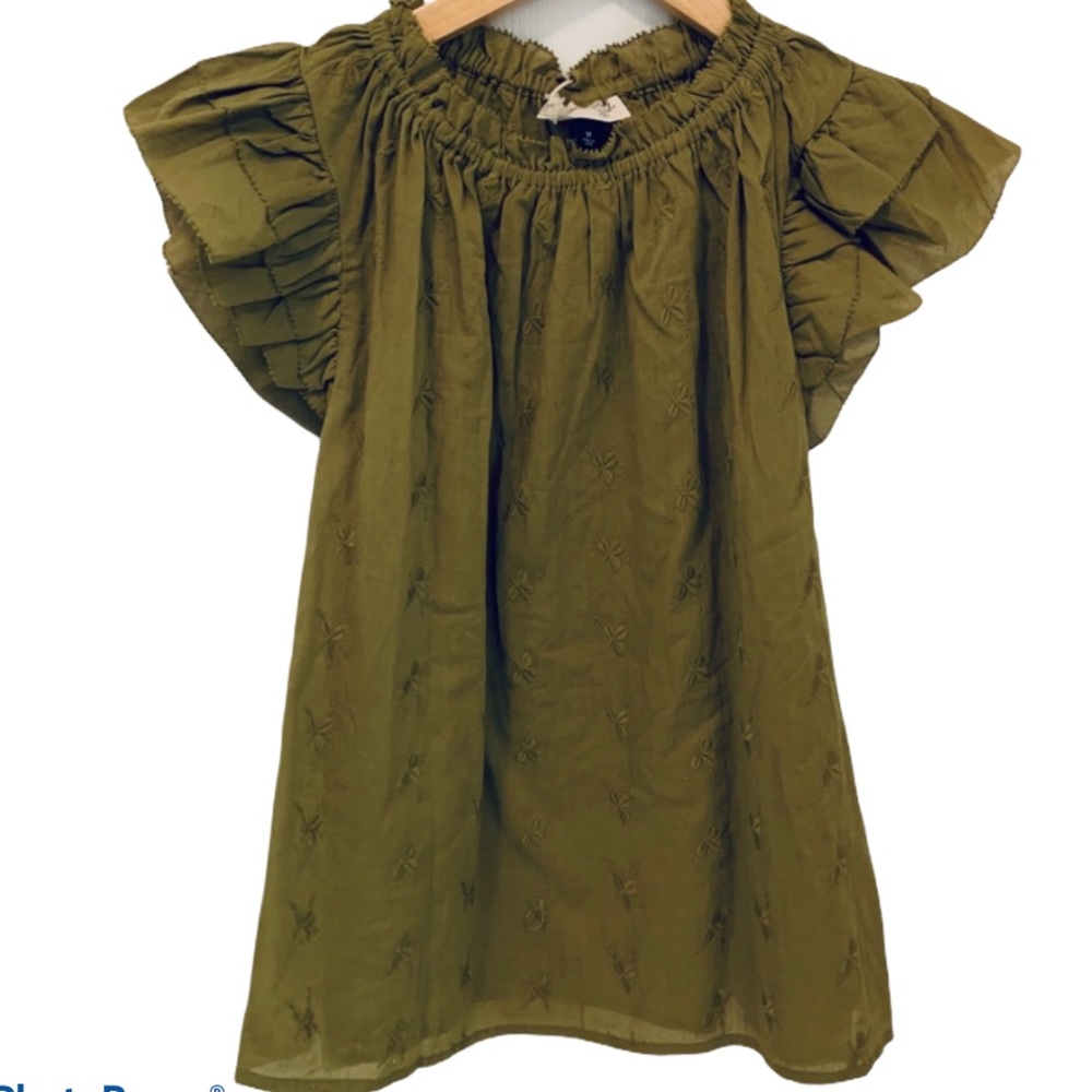 NWT Floral Print Flutter Sleeve Embroidered Blouse